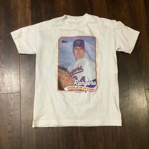 Vintage 1989 Topps Nolan Ryan Texas Rangers‎ White Graphic T-Shirt Kids Large L